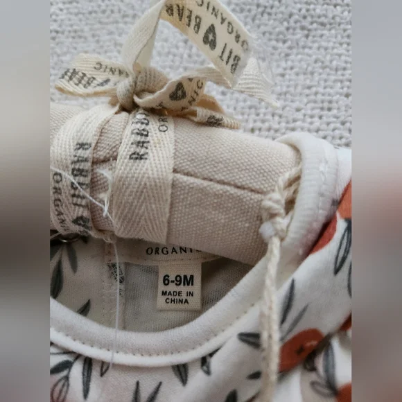 Rabbit & Bear Orange Print Baby Romper W/Rattle - Picture 3 of 5